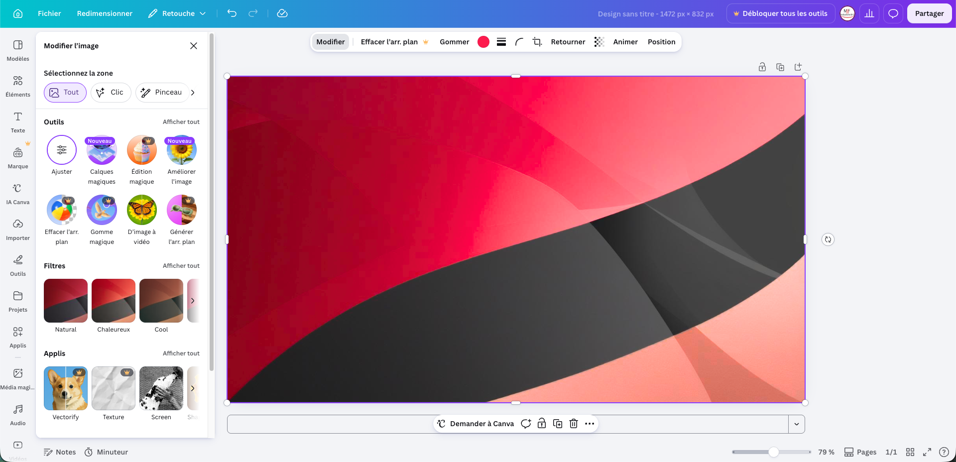 Outils de retouche d'image dans Canva