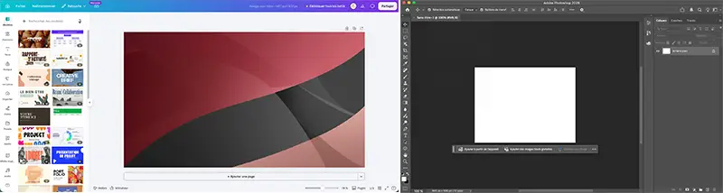 Captures d'écran des logiciels Canva vs Photoshop