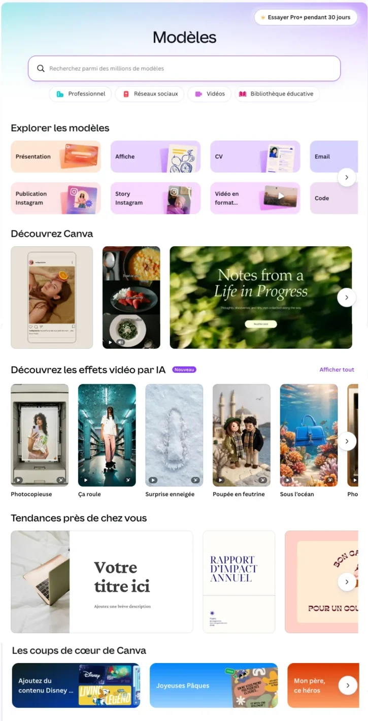 Exemples de modèles disponible sur Canva